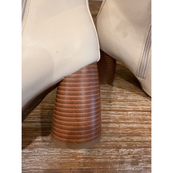 Sam & Libby Beige Square Toe Round Block Heel Ankle Boots Side Zip Women Size 8 - Picture 7 of 9
